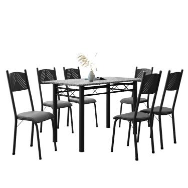 Imagem de Conjunto De Mesa Sala de Jantar Sara Com 6 Cadeiras Tubular Granito 1,40m Artefamol