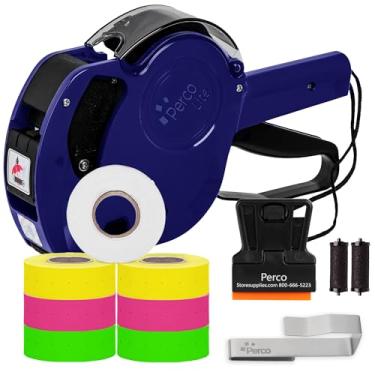 Imagem de Perco Kit de pistola Lite 1 linha de preço com etiquetas - Inclui 2 rolos cada uma das etiquetas coloridas (amarelo, verde fluorescente, rosa fluorescente) com 1 rolo de etiquetas brancas