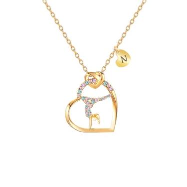 Imagem de Colar de ginástica banhado a ouro 14K com letra inicial arco-íris, joias de ginástica, presentes de ginástica para filha, sobrinha, amiga, ginasta, companheiro, presente, One Size, Zircônia cúbica