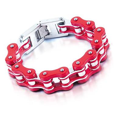 Imagem de Pulseira masculina de corrente de bicicleta de aço inoxidável para mulheres, pulseira de motociclista de metal pesado de 3/4 polegadas de largura, pulseira de corrente de elo de bicicleta, Chain Length: 8 3/4", Aço inoxidável, Sem pedras preciosas