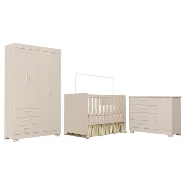 Imagem de Dormitório Infantil Zaki com Guarda Roupa 4 Portas 7 Gavetas em MDF 124 cm Bege Reller Móveis