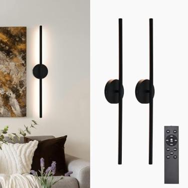 Imagem de 38°GARDEN Arandelas de parede pretas operadas por bateria, conjunto de 2 lâmpadas de parede LED reguláveis com rotação de 360°, luzes de parede recarregáveis sem fio de 19,6 polegadas com controle