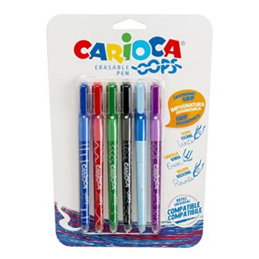 Imagem de Carioca Canetas coloridas Oops | Conjunto de canetas apagáveis recarregáveis para escola e escritório com capuz, borracha dupla e alça ergonômica, cores sortidas, 6 peças