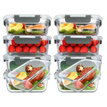 Imagem de Potes de Vidro Marmita Preparo Refeições, Recipientes Alimentos Tampas Herméticas, Recipientes Vidro, Micro-ondas, Forno, Freezer Lava-louças