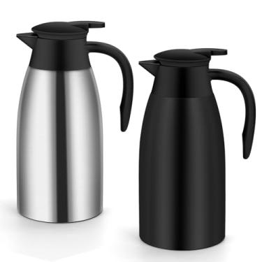 Imagem de Garrafa térmica de café de 1,984 g com isolamento térmico, pacote com 2 jarras térmicas de aço inoxidável, com isolamento a vácuo de parede dupla para manter o calor, dispensador de bebidas quentes