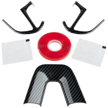 Imagem de Conjunto de 3 peças de acabamento de volante ABS fibra de carbono para dispositivo de controle automotivo compatível com Dodge Challenger 2015-2023, carregador Durango, para Jeep Grand Cherokee SRT8