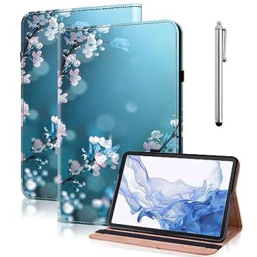 Imagem de VODEFOX Capa para tablet Samsung Galaxy Tab A11 Plus/A9 Plus de 11 polegadas, capa protetora de couro PU com suporte para visualização multiângulo com compartimentos para cartões - flor de ameixa