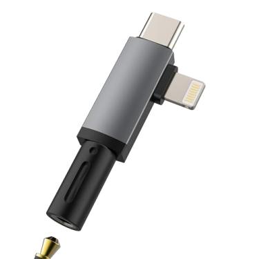 Imagem de Adaptador Lightning USB C para áudio de 3,5 mm (2 em 1) para iPhone 16 15 14 13 Pro Max AUX Cabo para fone de ouvido Apple Dongle microfone fêmea compatível com conector Samsung adaptador conversor de