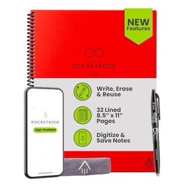 Imagem de Rocketbook Caderno espiral reutilizável New Core, tamanho carta 21 x 28, vermelho - páginas forradas, conectadas ao aplicativo, apagável, capa durável, ideal para escola, trabalho e projetos criativos