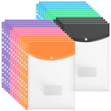 Imagem de KHZSPP 24 peças de bolso para fichário de papel, pasta de arquivo de plástico A4 à prova d'água com bolso de etiqueta e botão de pressão para escola, casa, trabalho, escritório organização, (vertical)