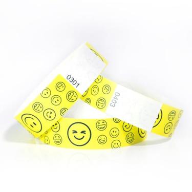 Imagem de Pacote com 500 pulseiras de papel sorridente para eventos à prova d'água, pulseiras leves de identificação de festivais, pulseiras adesivas neon para eventos (amarelo)