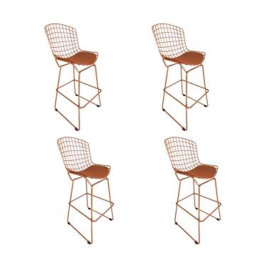 Imagem de Kit 4 Banquetas Alta Bistrô Bertoia Cobre D60 Com Assento Cobre