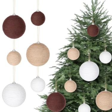 Imagem de 6 peças de enfeites de bola de Natal, decoração boho, corda de juta, bolas penduradas, serapilheira de serapilheira, ornamentos rústicos neutros para árvore de Natal, guirlanda, decoração de lareira