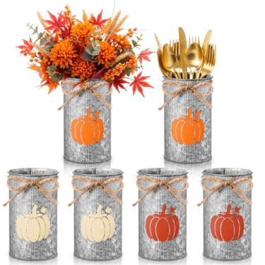 Imagem de Domensi 6 peças de centro de mesa de outono, vasos de abóbora, decoração de Ação de Graças, vasos de metal galvanizado para flores, jarros de pedreiro, suporte de utensílios para outono, casa, Ação de