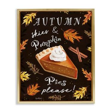Imagem de Stupell Industries Arte de parede em tela flutuante com moldura dourada Autumn Skies & Pumpkin Pies, design de Elizabeth Tyndall, 53 x 43 cm