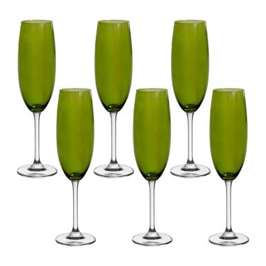Imagem de Taça de Cristal Bohemia Para Champanhe 220 ml Verde Colibri 6 Peças
