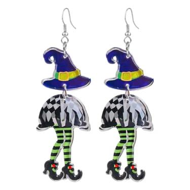 Imagem de QUSIJIA Brincos pendentes de bruxa de Halloween para mulheres, chapéu de bruxa gótico, brincos de bota, presente feminino, trumpet, Acrílico, Sem pedra preciosa