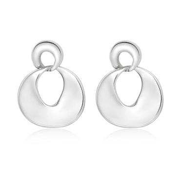 Imagem de Lansora Brincos de argola femininos banhados a ouro em forma de coração em forma de círculo redondo brincos prateados grossos para mulheres, Cobre, Sem pedra preciosa