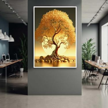 Imagem de Quadro com Moldura Árvore da fortuna Golden Dourada Decorativo Grande Sala Quarto Hall