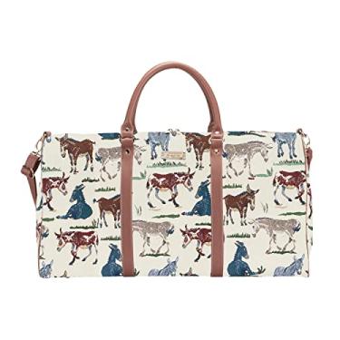 Imagem de Signare Tapeçaria Grande Bolsa de Viagem Feminina Durante a Noite Weekender Carryon Ginásio Esportes Bolsas Duffel para Mulheres, Burro, X-Large
