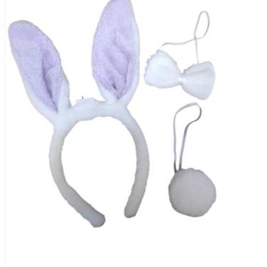 Imagem de Fantasia Coelho Orelha Pelúcia Led Tiara Gravata Rabo 3 Peça - D Prese