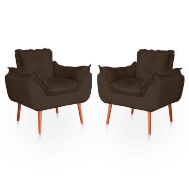 Imagem de Kit 02 Poltronas Opala Para Sala Confortável Resistente Veludo Bege Capuccino