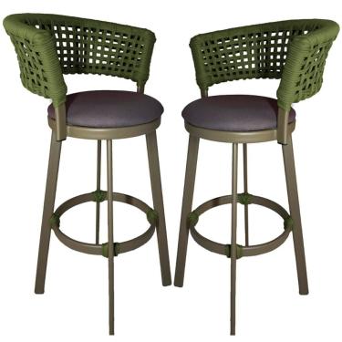 Imagem de 2 Banquetas Somália Em Alumínio E Corda Náutica Jardim Verde Musgo