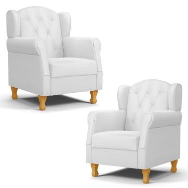 Imagem de Kit 02 Poltronas de Amamentação e Descanso Pés Madeira Lucy P04 Sintético Branco - Mpozenato