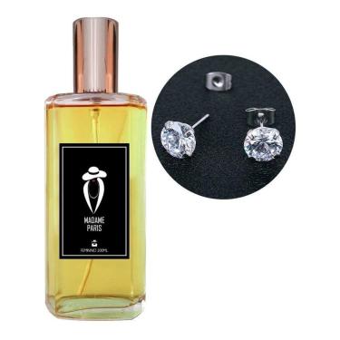 Imagem de Perfume Feminino Madame Paris + Brinco Prata Ponto Luz 6Mm