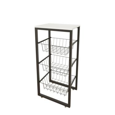 Imagem de Fruteira De Chão Em Aço Cozinha Suporte Bebedouro Mdf Branco