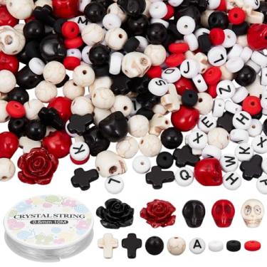 Imagem de UNICRAFTALE Sobre 280 peças kit de contas de Halloween rosa flor crânio contas com fio de cristal elástico turquesa sintética cruz contas para fazer joias, pulseiras, colares, artesanato DIY 10 x 8 x