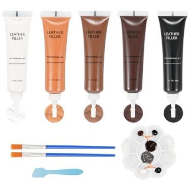 Imagem de Kenbry Kit de reparo de couro marrom para móveis, kit de reparo de assento de carro de couro de vinil para interior de carro, sofá, jaqueta, restaura arranhões, rasgos, buraco de queimadura para colar