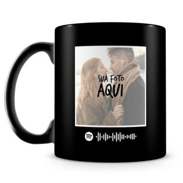 Imagem de Caneca Personalizada com Foto e Música Spotify 100% Preta - Modelo 2 -