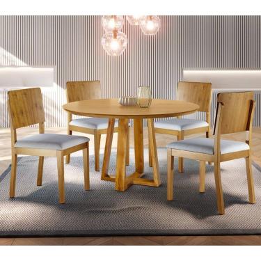 Imagem de Conjunto Sala de Jantar Vitoria 4 Lugares Mesa Redonda 1,2m e 4 Cadeiras Madeira Maciça Móveis Mundial
