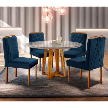 Imagem de Conjunto Sala de Jantar Natalle 4 Lugares Mesa Redonda 1,2m e 4 Cadeiras Madeira Maciça Móveis Mundial