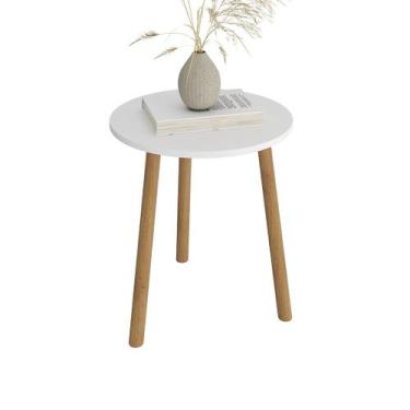 Imagem de Mesa de canto redonda apoio pes palito sala luxo - Fino Inox, Branca