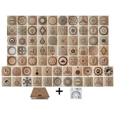 Imagem de Kit Caixa + 72 Gráficos Radiestesia MDF Cru 20x20cm 3mm + Relógio Pran