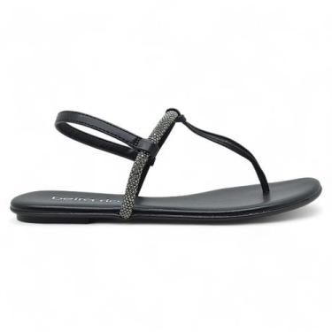 Imagem de Sandalia Rasteira Beira Rio Feminina Conforto Tiras Strass, Preto, 37