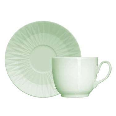 Imagem de Germer, Conjunto de xícara e pires para café em porcelana, modelo Diamante, 75 ml, 12 unidades (6 conjuntos), Verde