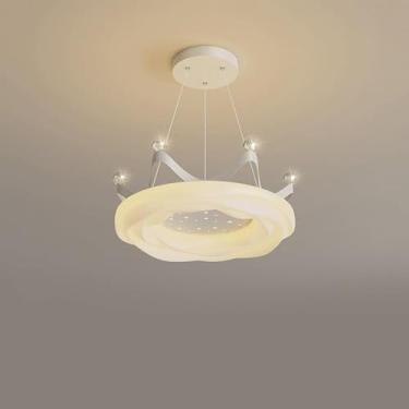 Imagem de Mid Century Cafe Farmhouse Elegante Lustre LED em Forma de Coroa Moderno Luminária Pendente Redonda Branca Luminária Pendente de Teto Embutida Luzes Penduradas para Quarto de Crianças Quarto