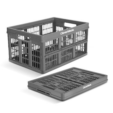 Imagem de CleverMade Caixas utilitárias dobráveis - Obsidiana 1 peça 45L / 11 galão comporta 29,9 kg - Recipientes empilháveis caixas de capacidade resistente - Cestas que economizam espaço