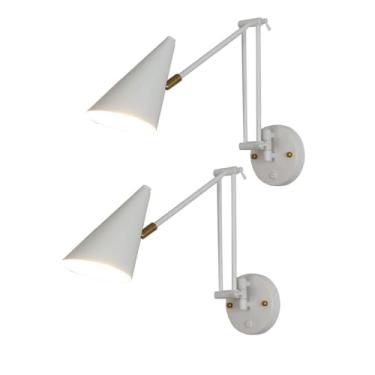 Imagem de Pacote com 2 arandelas de parede com braço articulado, luminária de leitura moderna ajustável para montagem em parede com interruptor liga/desliga, luminária de cabeceira flexível branca E27