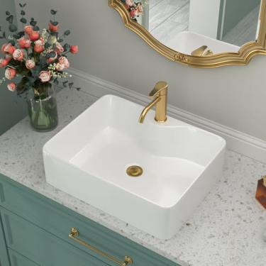 Imagem de Pia de vaso retangular - Beslend 48 cm x 38 cm porcelana cerâmica moderna branca acima do balcão pia do banheiro bacia artística com orifício para torneira