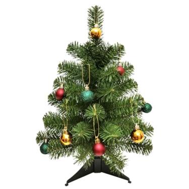 Imagem de Árvore de mesa de Natal pequena verde de 50 cm com pequenas bolas, árvore artificial branca falsa para bar de loja (laranja, verde, rosa)