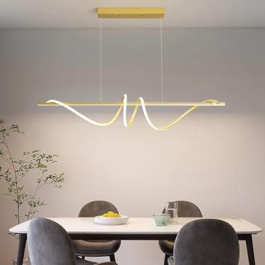 Imagem de Lustre de teto moderno, luminária pendente anticintilação de acrílico com controle remoto, regulável, 3 modos de cor e brilho (luz neutra quente e fria) para lustre de bar de cozinha (dourad
