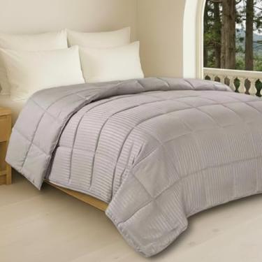 Imagem de Edredom Toque de Plumas Dupla Face, Microfibra Plumage Liso e Stripe Quadriculado (Bege Fendi Stripes, Casal)