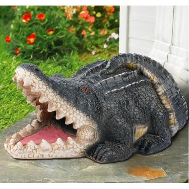 Imagem de Teaeeno Alligator Decor Gutter Downspout Extension, 10 cm x 7.6 cm Downspout Extender Diverter Splash Block Escultura Decoração Externa, Ornamentos de Estátua de Resina Animal, para Jardim, Terraço