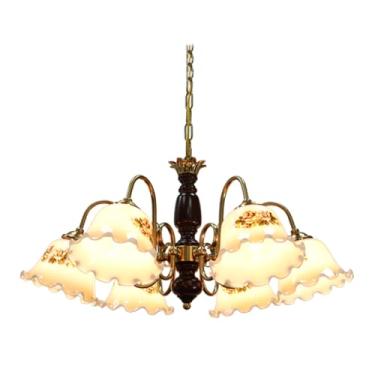 Imagem de Lustre de vidro soprado à mão, lustre de fazenda de meados do século para mesa de jantar, lustre de flores, luminária pendente de madeira vintage para quarto, sala de estar, ilha de cozinha