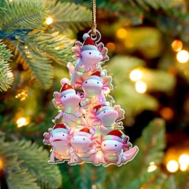 Imagem de Enfeite de Natal de árvore axolote 2025, animal de estimação 9,5 cm (plano 2D) enfeite de acrílico de dupla face, presente para amantes de axolotl, entusiastas de aquário, mulheres, amigos, família