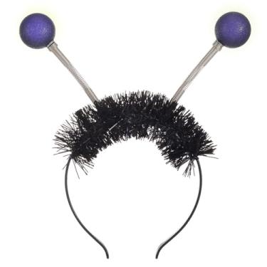 Imagem de Sixexey Light Up Alien Antenna Headband LED Space Martian Head Band Halloween Costume Hair Accessories for Women (F-Black)